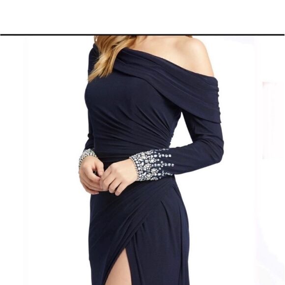 NWT Mac Duggal # 12231 One Shoulder Long Sleeve Jersey Gown - Picture 11 of 13